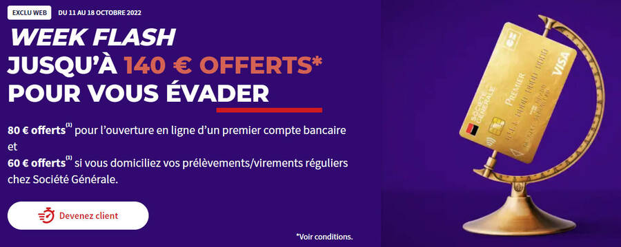 Banque en ligne : Jusqu'à 140 euros offerts à la Société Générale