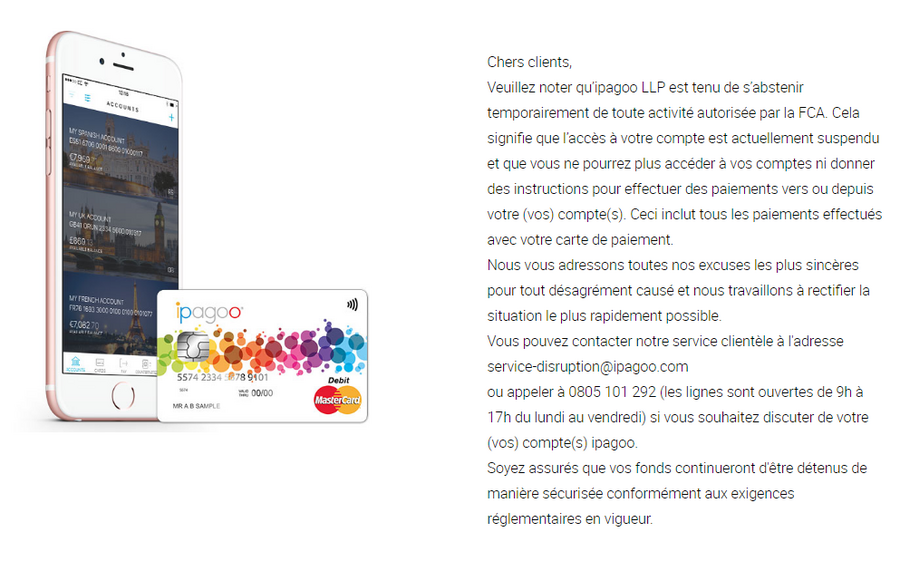 Néobanque : Ipagoo, interruption momentanée de service, licence suspendue, défaut de fonds propres