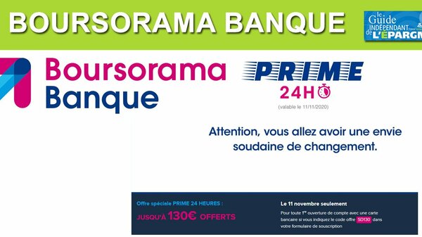 Boursorama : offre de bienvenue de 130â‚¬, valable uniquement ce jour le 11 novembre 2020