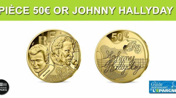 Pièce Monnaie de Paris en OR, Johnny Hallyday, valeur faciale 50€, tirage à 500 exemplaires
