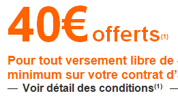 Assurance-Vie ING Direct Vie : 40â‚¬ offerts aux clients actuels, en cas d'un versement libre de 4.000â‚¬, valable jusqu'au 3 juillet 2018